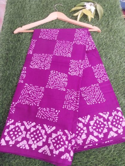 Dark Violet Pure Cotton Wax Printed Saree with Blouse