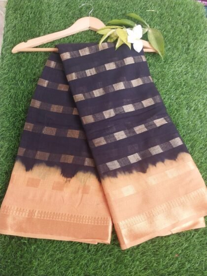 Black Light Orange Pure Cotton Soft Material with Woven Golden Blocks