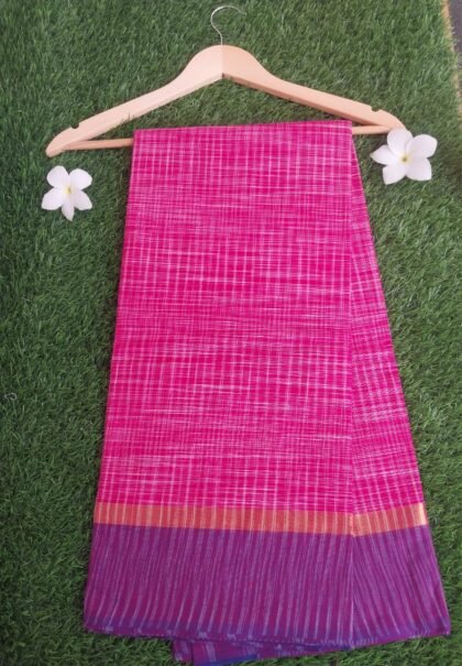 Pink Violet Pure Cotton Combination Saree