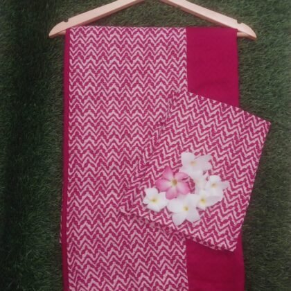 Pink White Zigzag Half & Half Semi Cotton Crepe Saree with Blouse