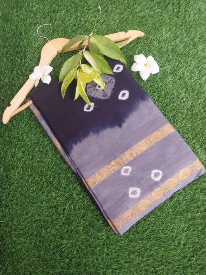 Dark Blue & Grey Tie-Dye Pure Cotton Saree