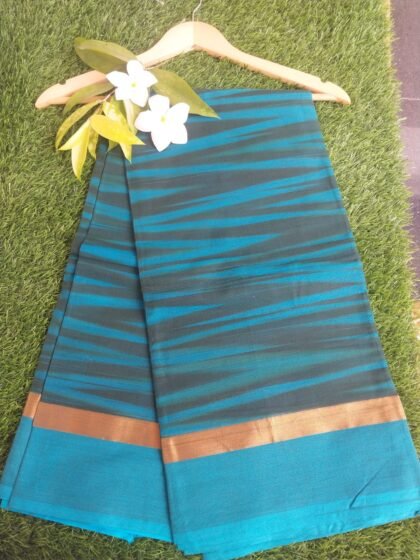 Blue Ikat Saree with Peacock Blue and Gold Border