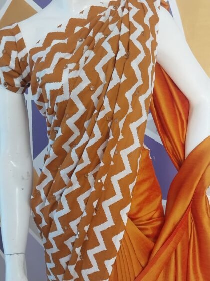 Golden Yellow Zig-Zag Printed Fabric with Lace Border